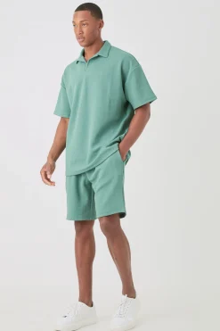 boohooMAN Oversized Herringbone Polo And Short Set | UK| Tracksuits