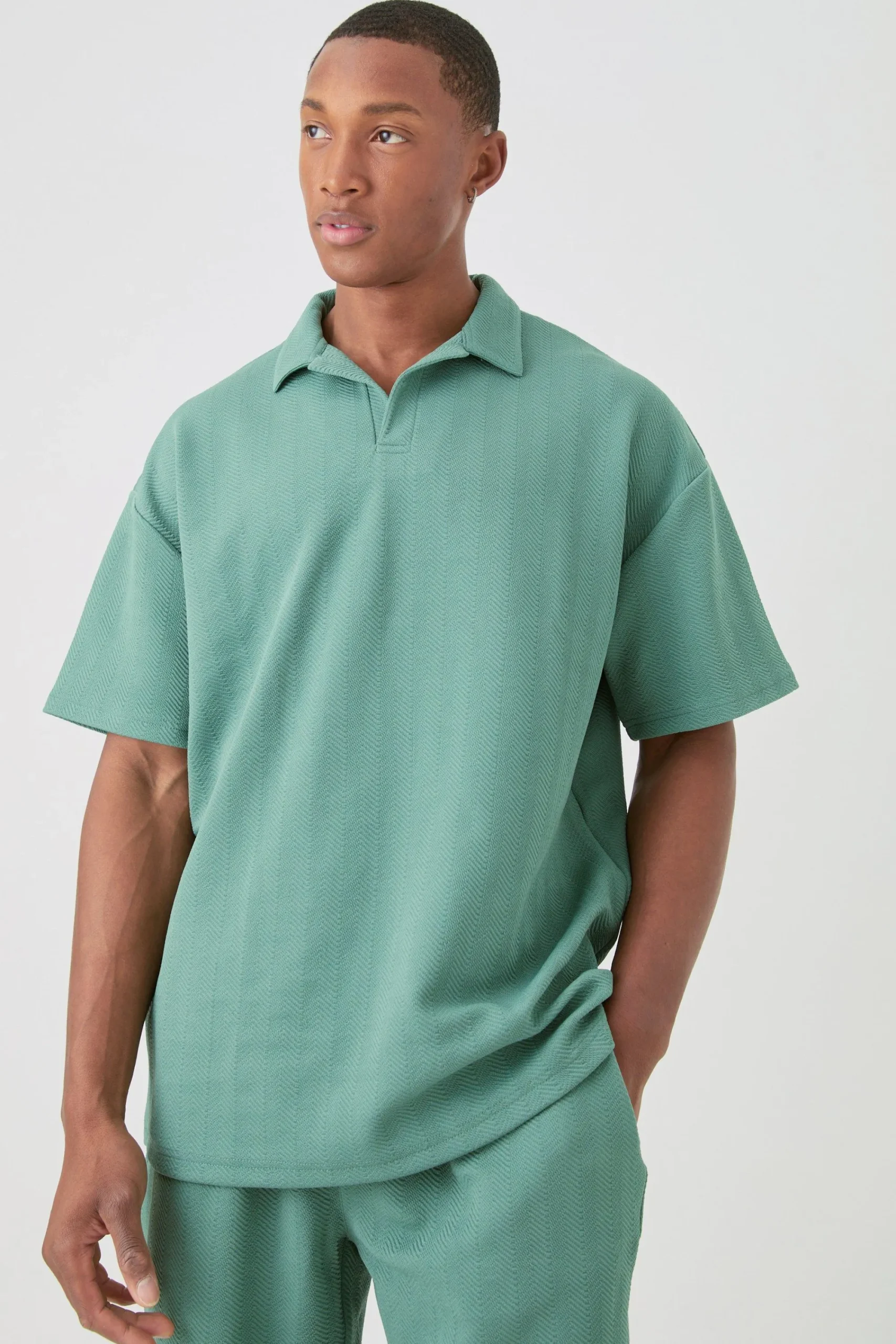 boohooMAN Oversized Herringbone Polo And Short Set | UK| Tracksuits