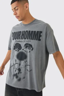 Oversized Homme Blurred Rose Wash Print T-shirt | UK^boohooMAN Sale