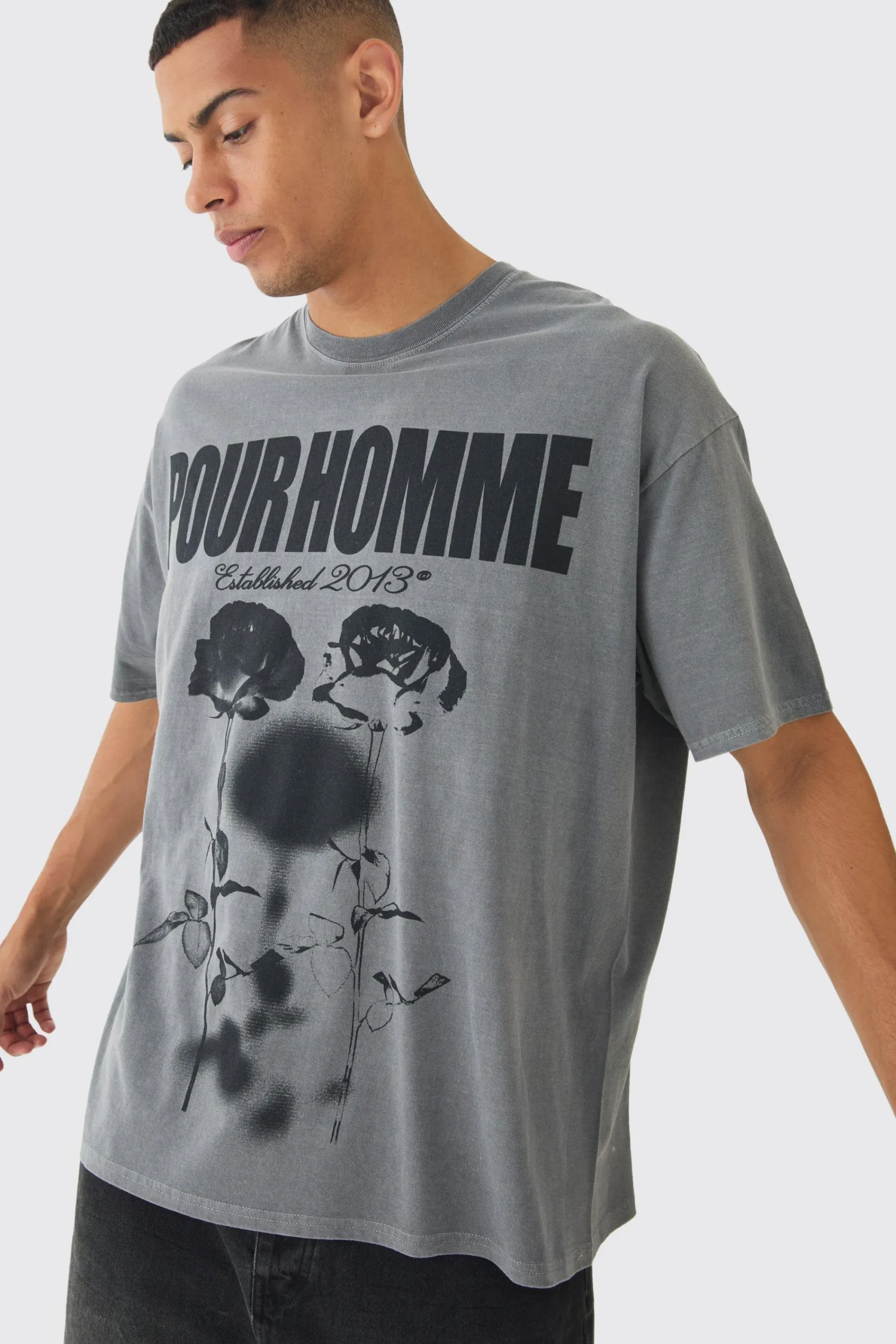 Oversized Homme Blurred Rose Wash Print T-shirt | UK^boohooMAN Sale
