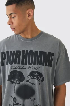 Oversized Homme Blurred Rose Wash Print T-shirt | UK^boohooMAN Sale