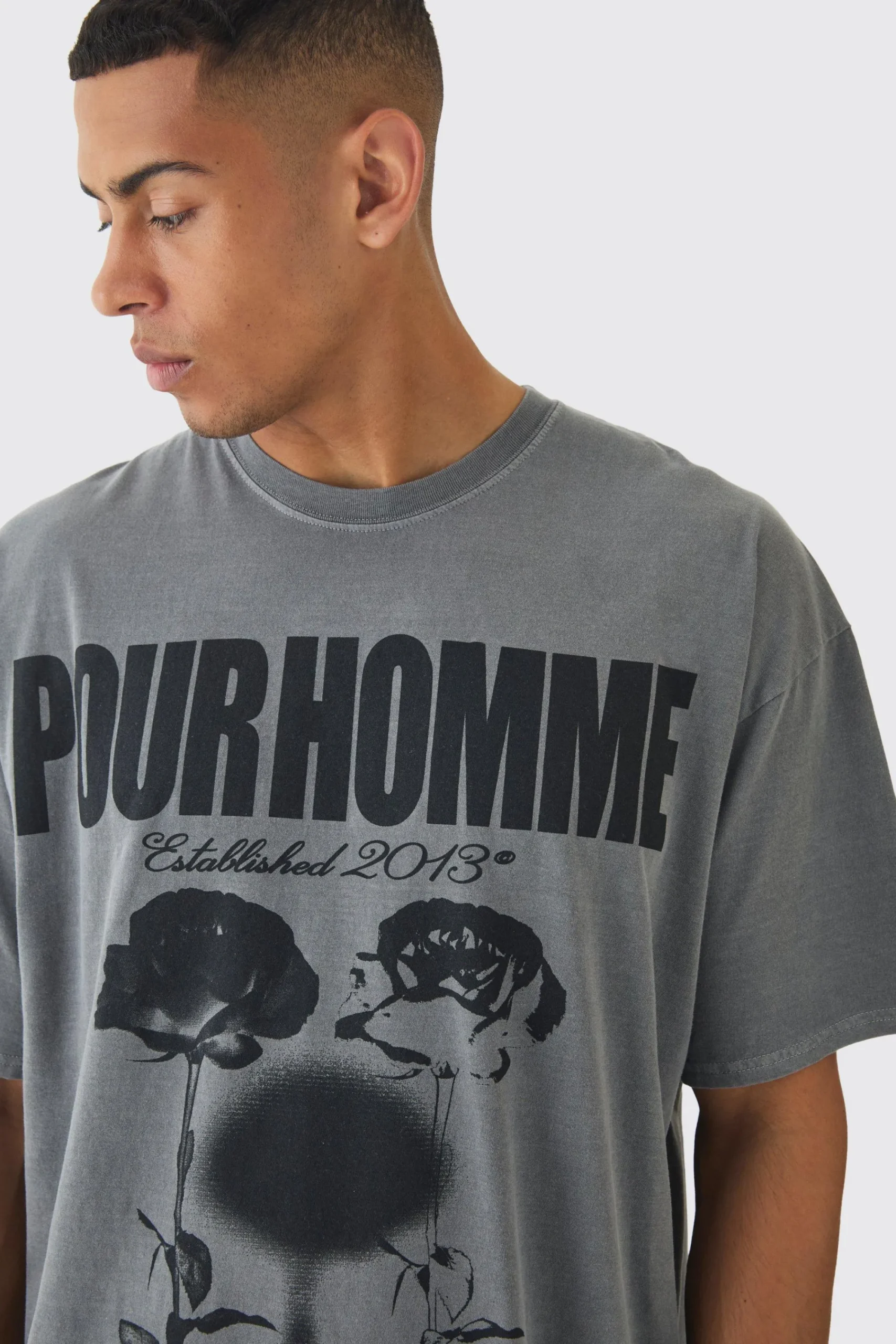 Oversized Homme Blurred Rose Wash Print T-shirt | UK^boohooMAN Sale