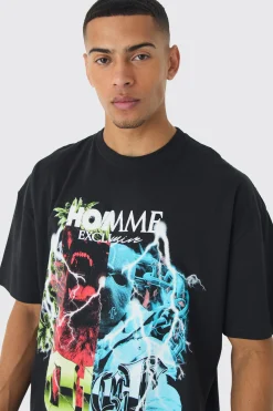 Oversized Homme Dog Mask Graphic T-Shirt | UK^boohooMAN Outlet