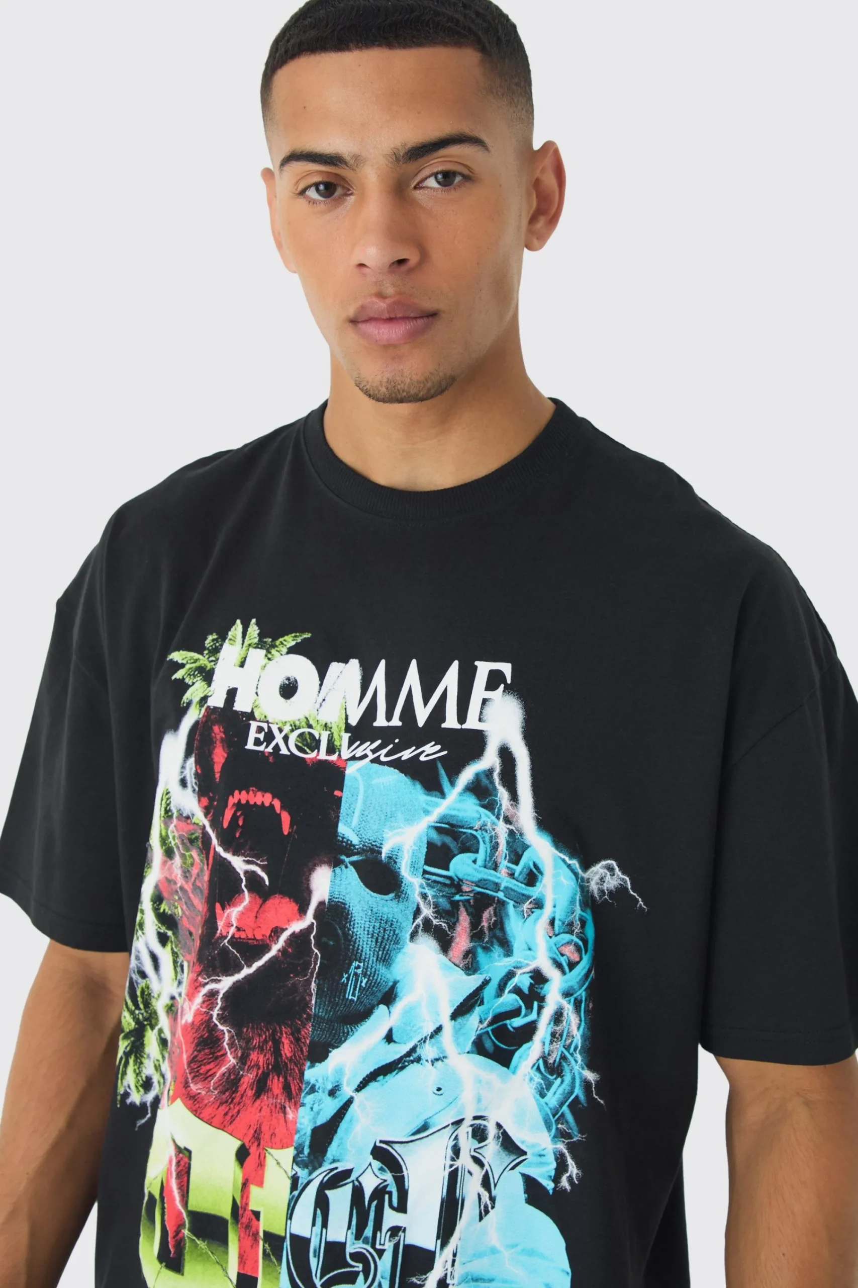 Oversized Homme Dog Mask Graphic T-Shirt | UK^boohooMAN Outlet