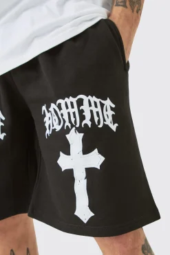 boohooMAN Oversized Homme Gothic Cross Print Short | UK| Shorts