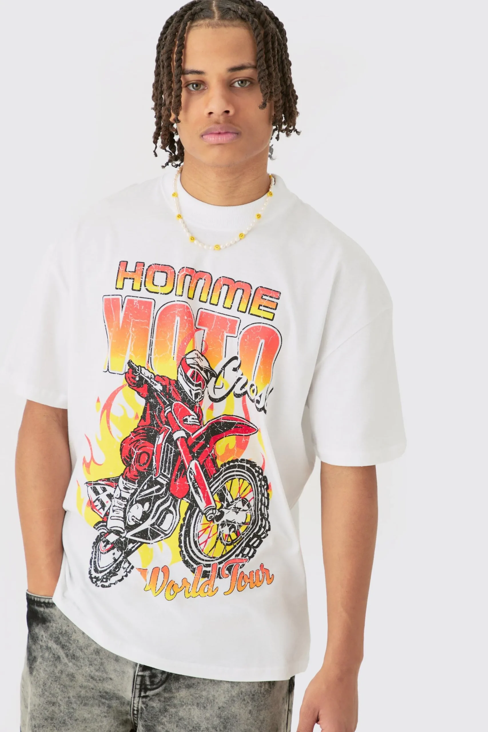 Oversized Homme Moto Print T-shirt | UK^boohooMAN Discount