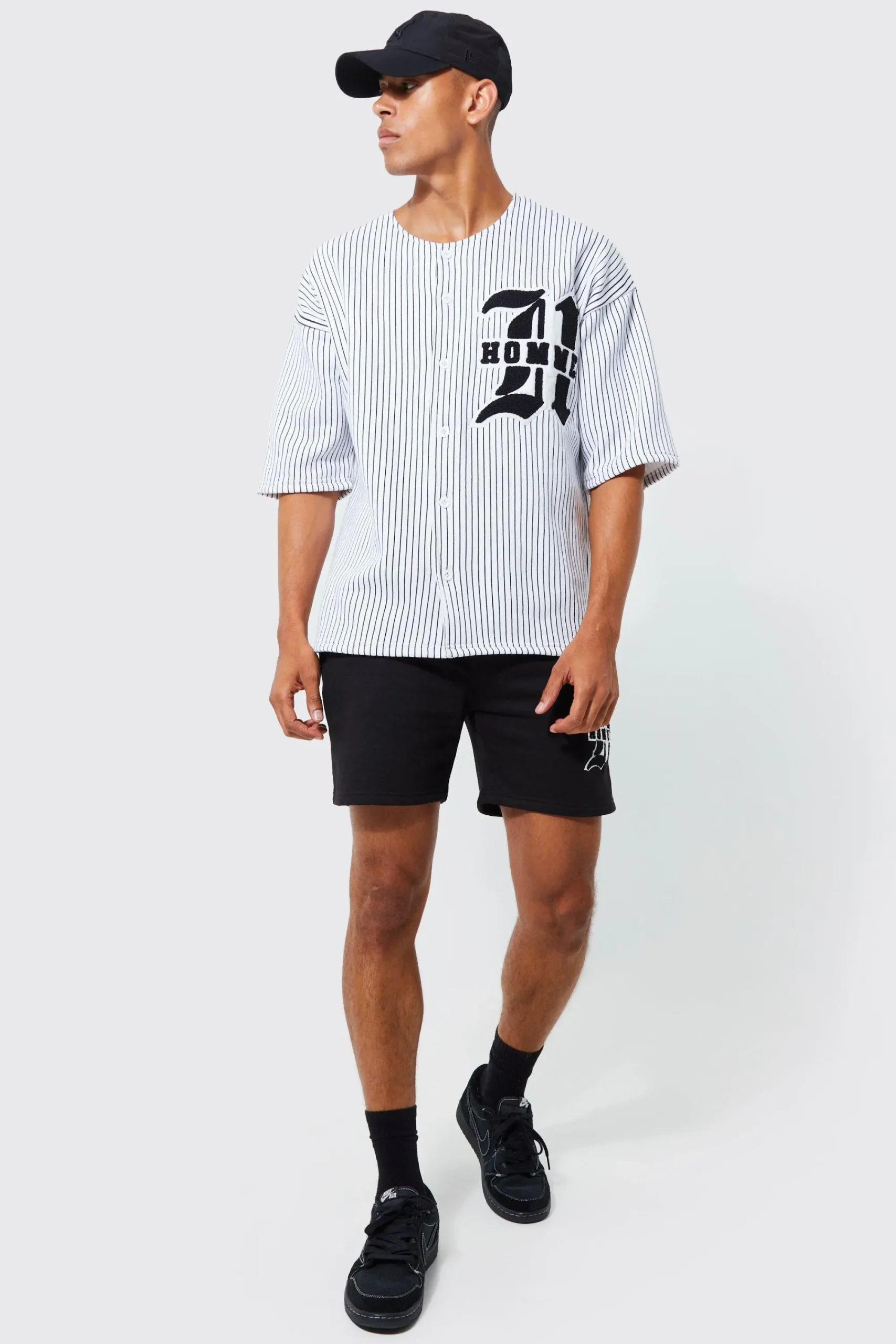 boohooMAN Oversized Homme Pinstripe Baseball Polo And Short Set | UK| Tracksuits