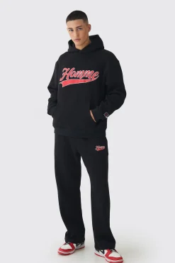 boohooMAN Oversized Homme Printed Varsity Hooded Tracksuit | UK| Tracksuits