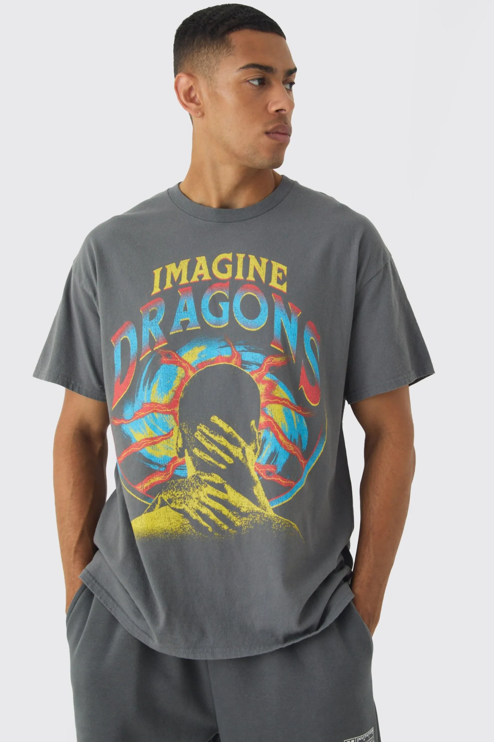 Oversized Imagine Dragons Band Wash License Print T-Shirt | UK^boohooMAN New