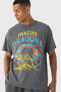 Oversized Imagine Dragons Band Wash License Print T-Shirt | UK^boohooMAN New
