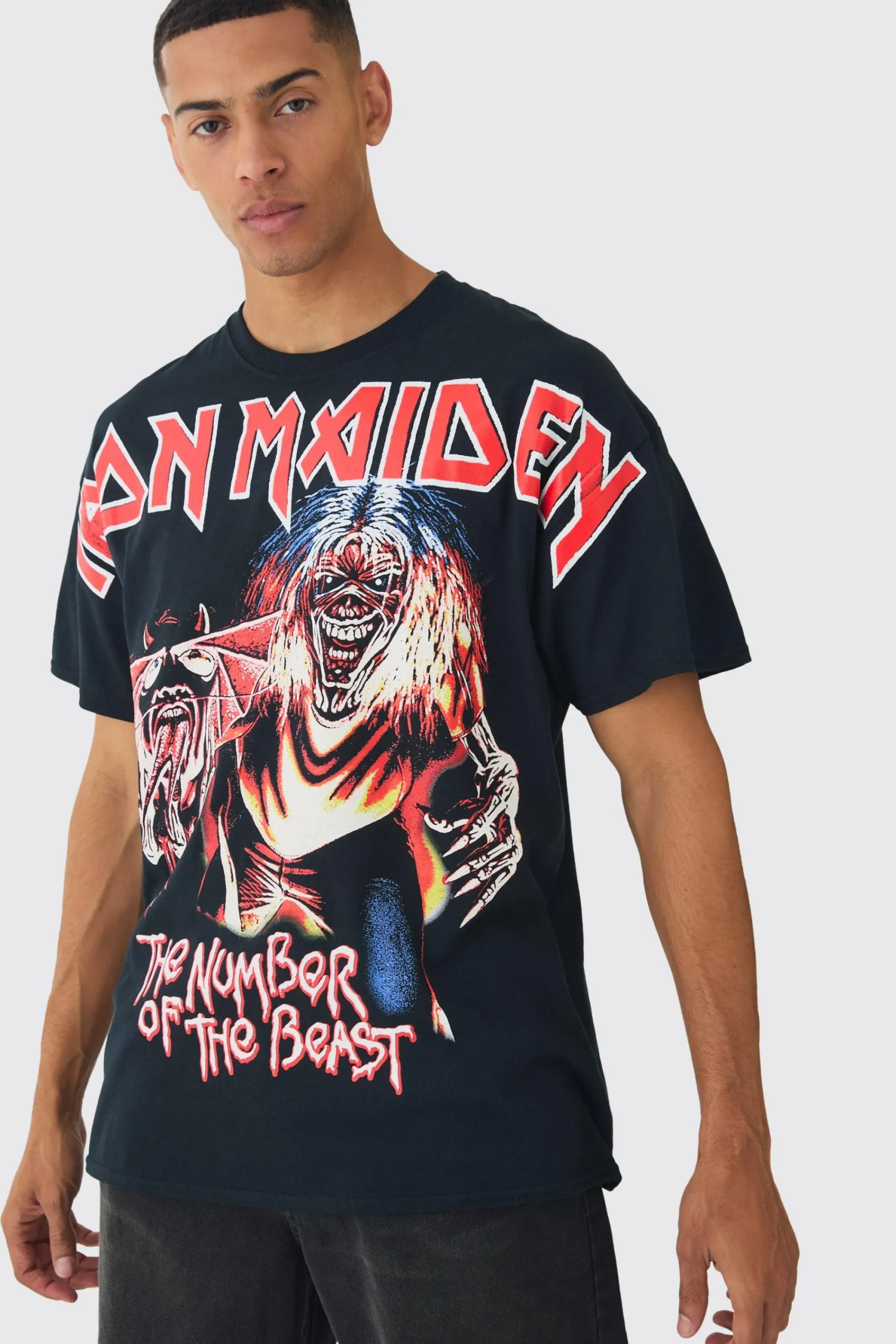 Oversized Iron Maiden Large Scale License Print T-Shirt | UK^boohooMAN Best