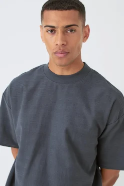 Oversized Jacquard Raised Striped Extended Neck T-shirt | UK^boohooMAN Outlet