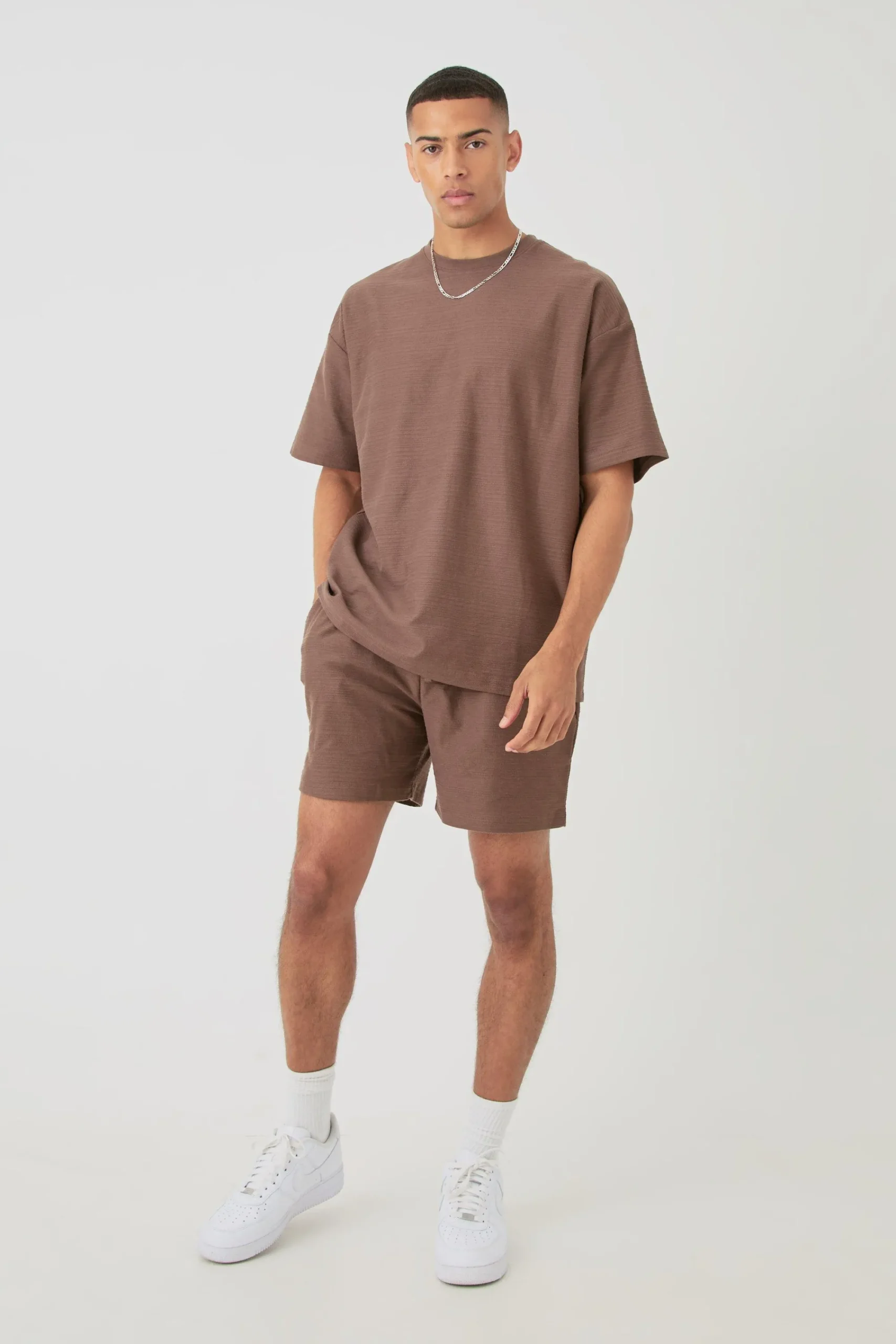 boohooMAN Oversized Jacquard Stripe T-shirt & Short Set | UK| Sets & Co-Ords|Tracksuits