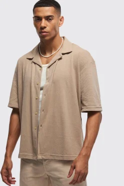 boohooMAN Oversized Jersey Textured Revere Shirt | UK| Shirts