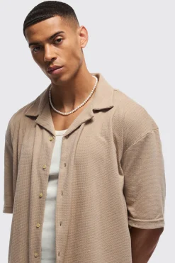 boohooMAN Oversized Jersey Textured Revere Shirt | UK| Shirts