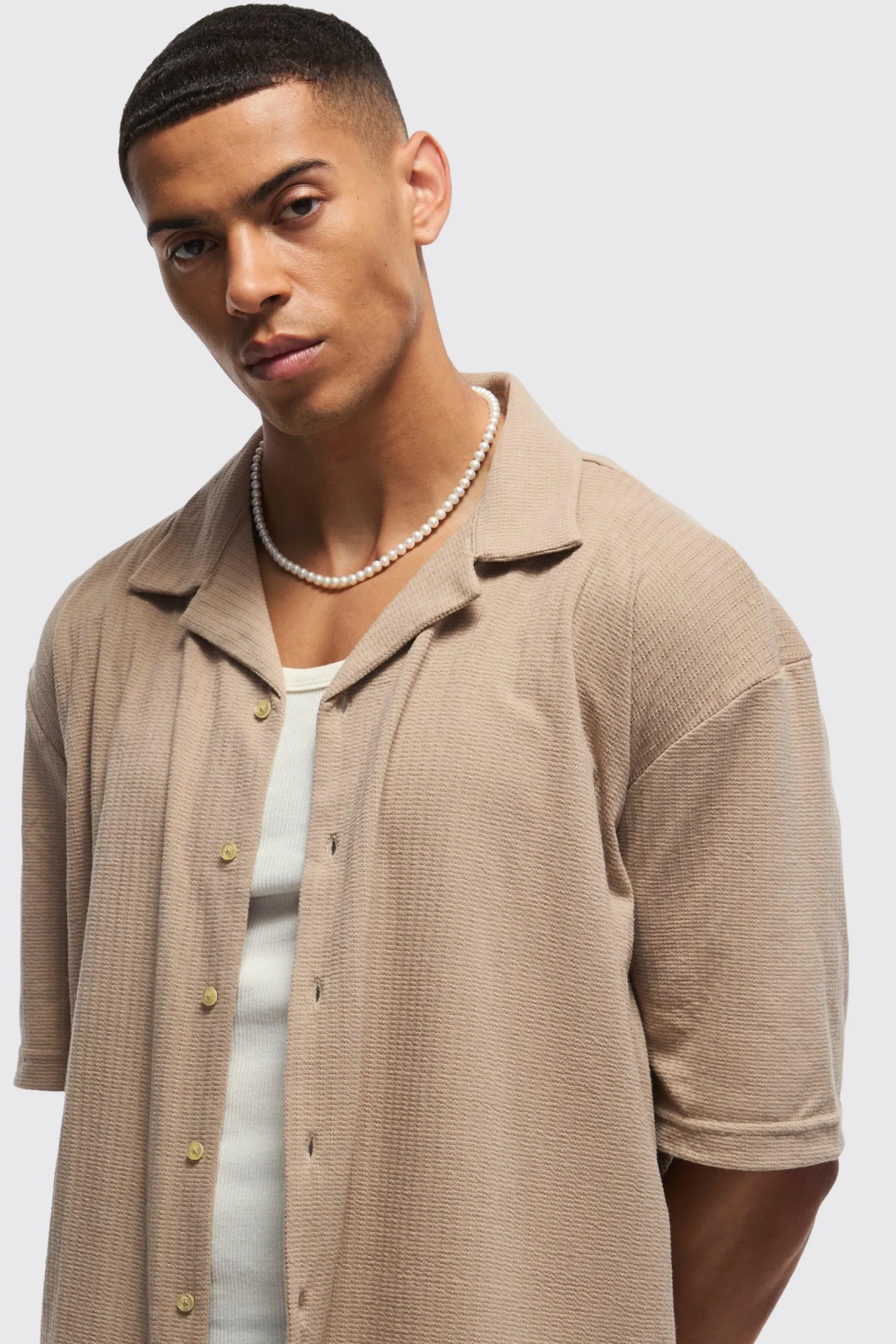 boohooMAN Oversized Jersey Textured Revere Shirt | UK| Shirts