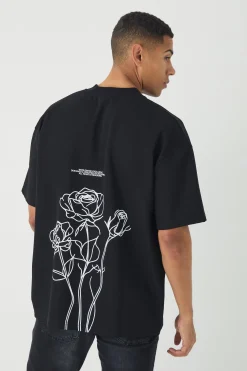 Oversized Jersey Twill Extended Neck Floral Print T-shirt | UK^boohooMAN Online