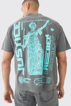 Oversized Justice Print Washed T-shirt | UK^boohooMAN Discount