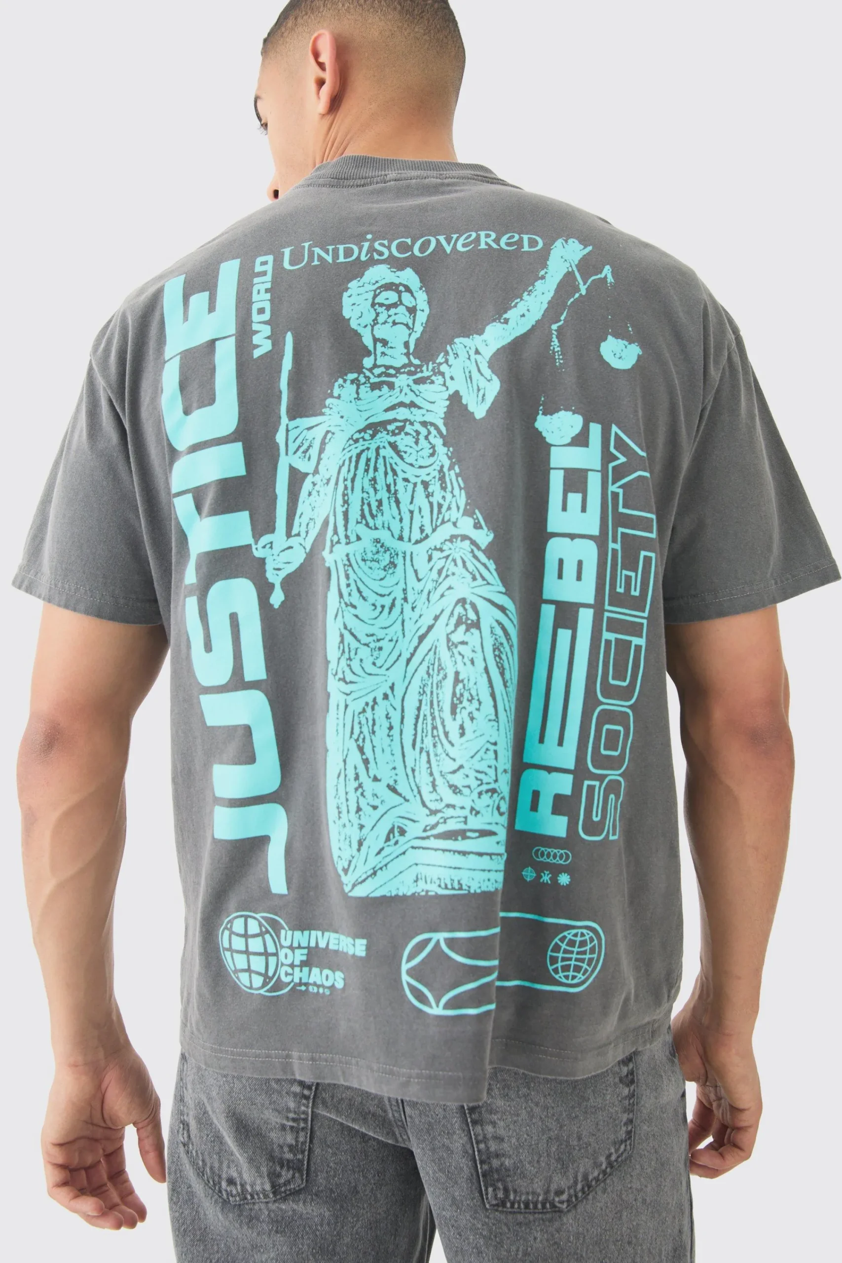 Oversized Justice Print Washed T-shirt | UK^boohooMAN Discount