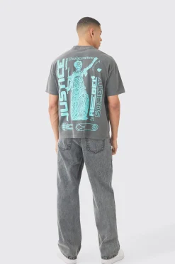 Oversized Justice Print Washed T-shirt | UK^boohooMAN Discount