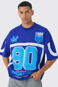 Oversized Knitted Football T-Shirt | UK^boohooMAN Discount