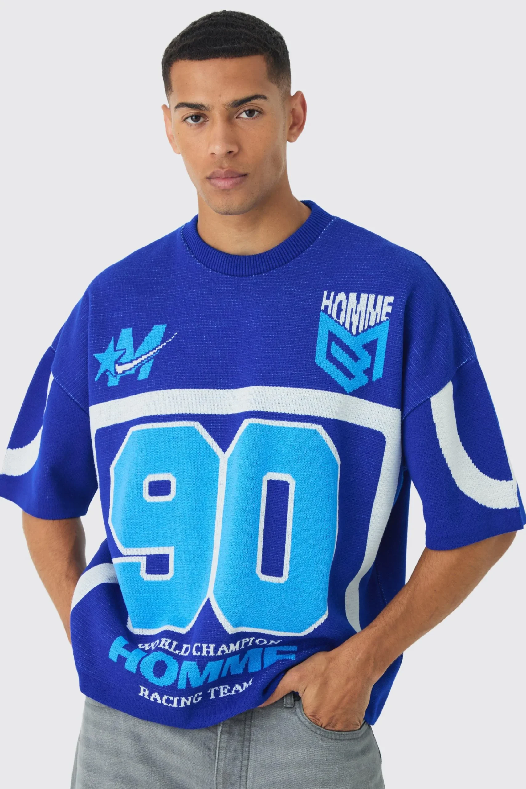 Oversized Knitted Football T-Shirt | UK^boohooMAN Discount