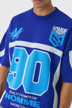 Oversized Knitted Football T-Shirt | UK^boohooMAN Discount