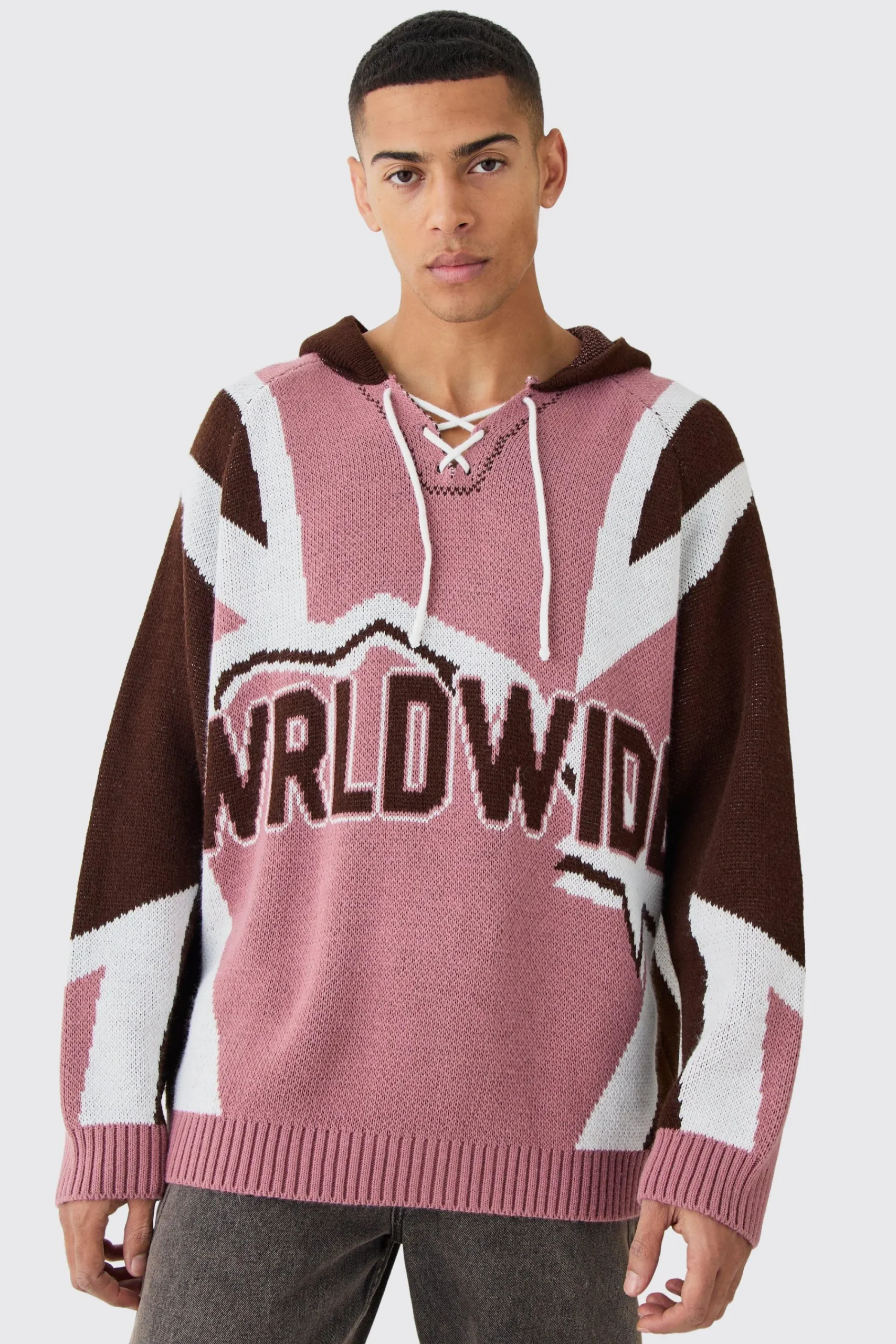 boohooMAN Oversized Lace Up Hockey Jumper With Hood | UK| Knitwear