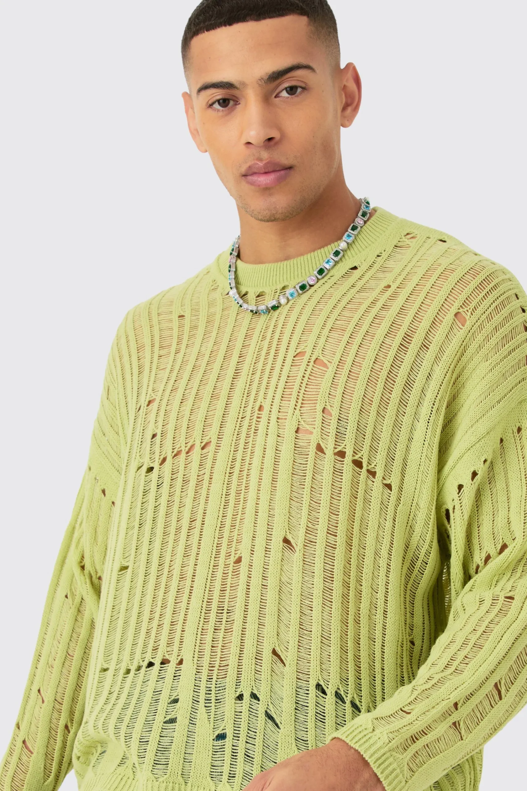 boohooMAN Oversized Ladder Detail Open Knit Jumper In | UK| Knitwear