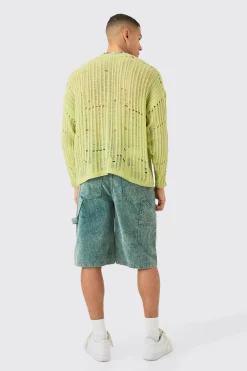 boohooMAN Oversized Ladder Detail Open Knit Jumper In | UK| Knitwear