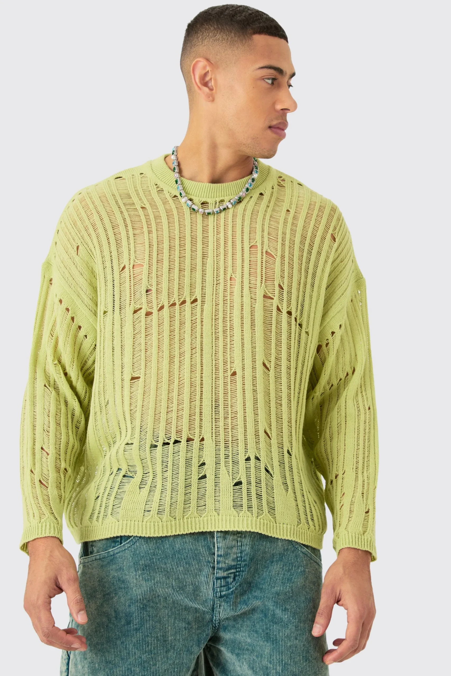 boohooMAN Oversized Ladder Detail Open Knit Jumper In | UK| Knitwear