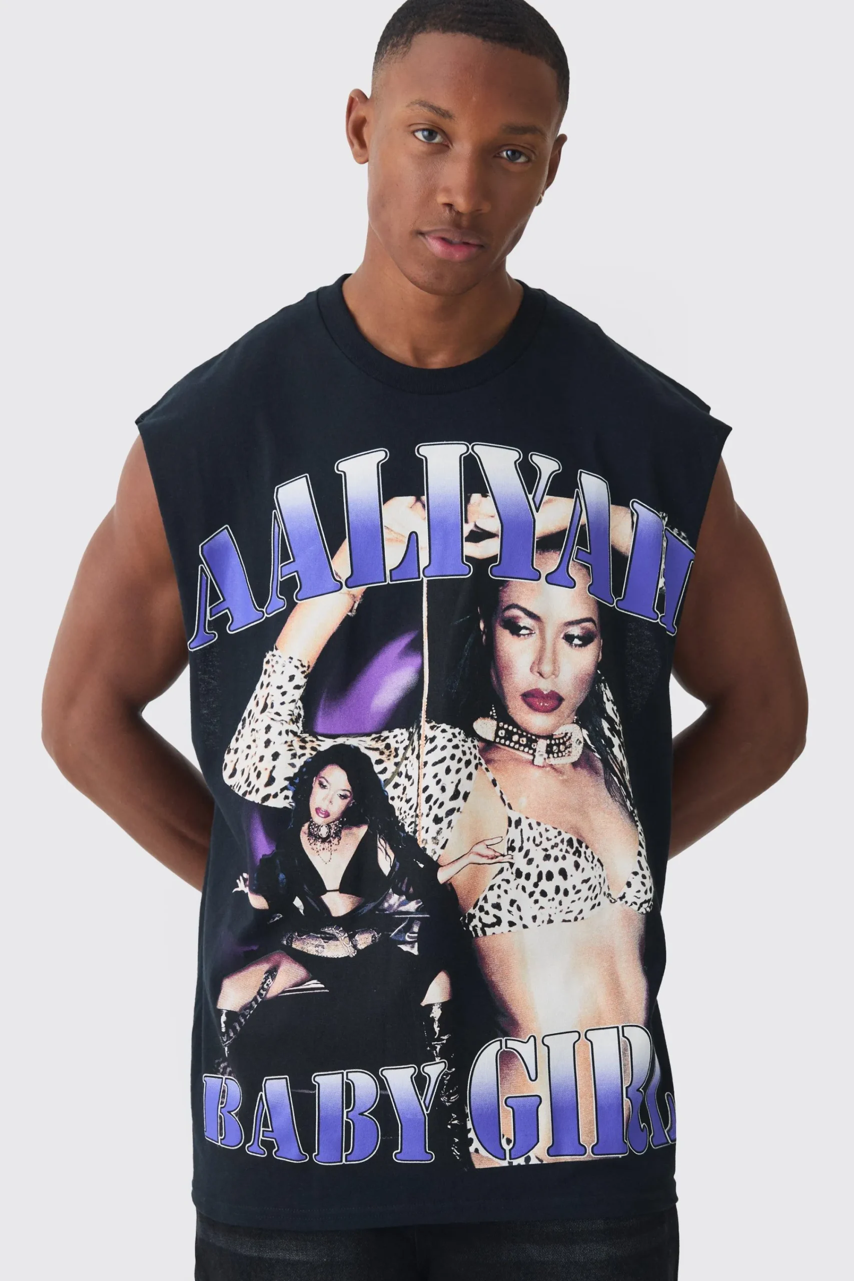Oversized Large Scale Aaliyah License Tank | UK^boohooMAN Hot