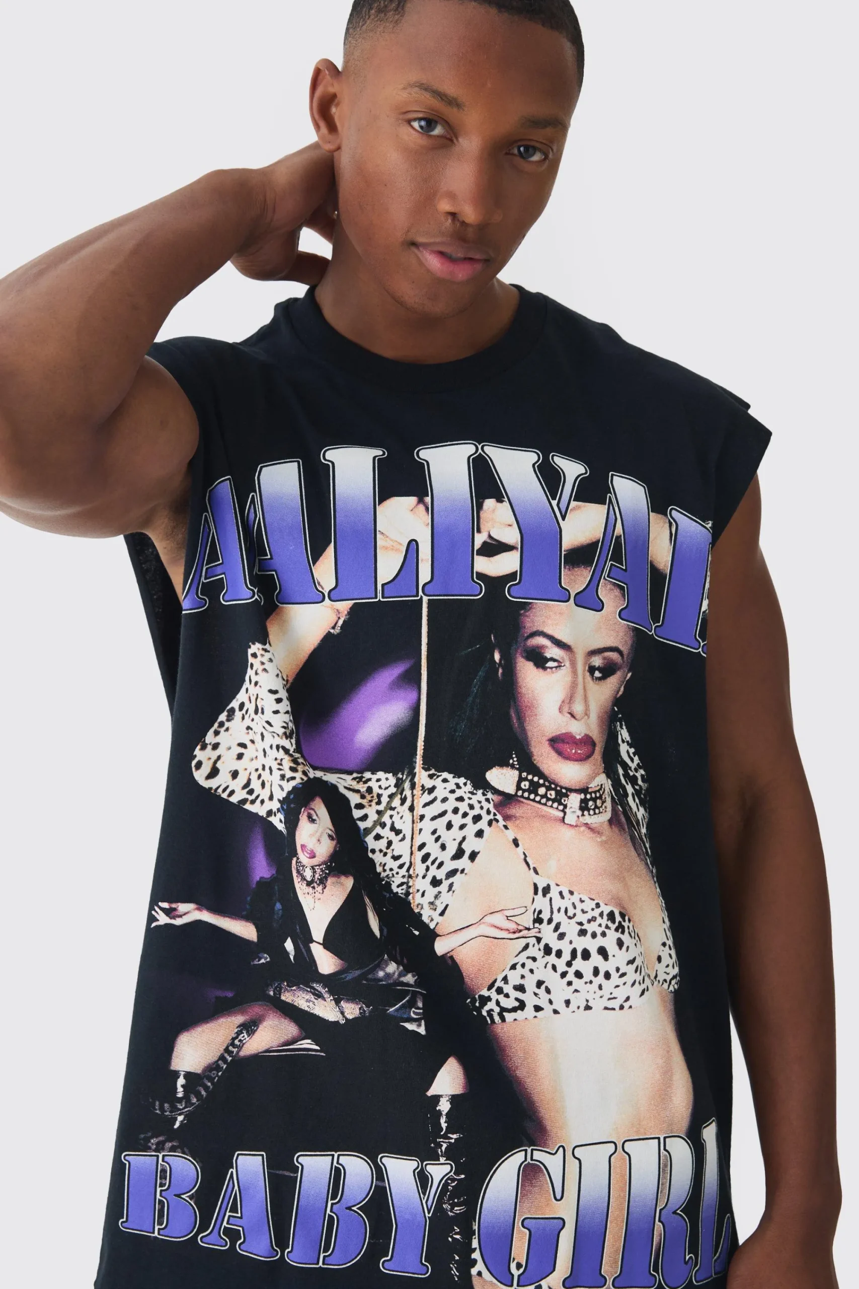 Oversized Large Scale Aaliyah License Tank | UK^boohooMAN Hot