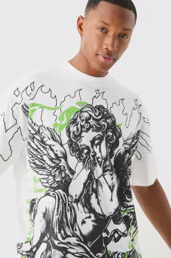 Oversized Large Scale Graffiti Renaissance Print T-shirt | UK^boohooMAN Best