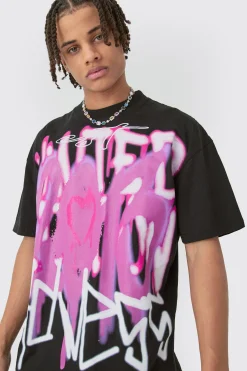 Oversized Large Scale Graffiti Print T-shirt | UK^boohooMAN