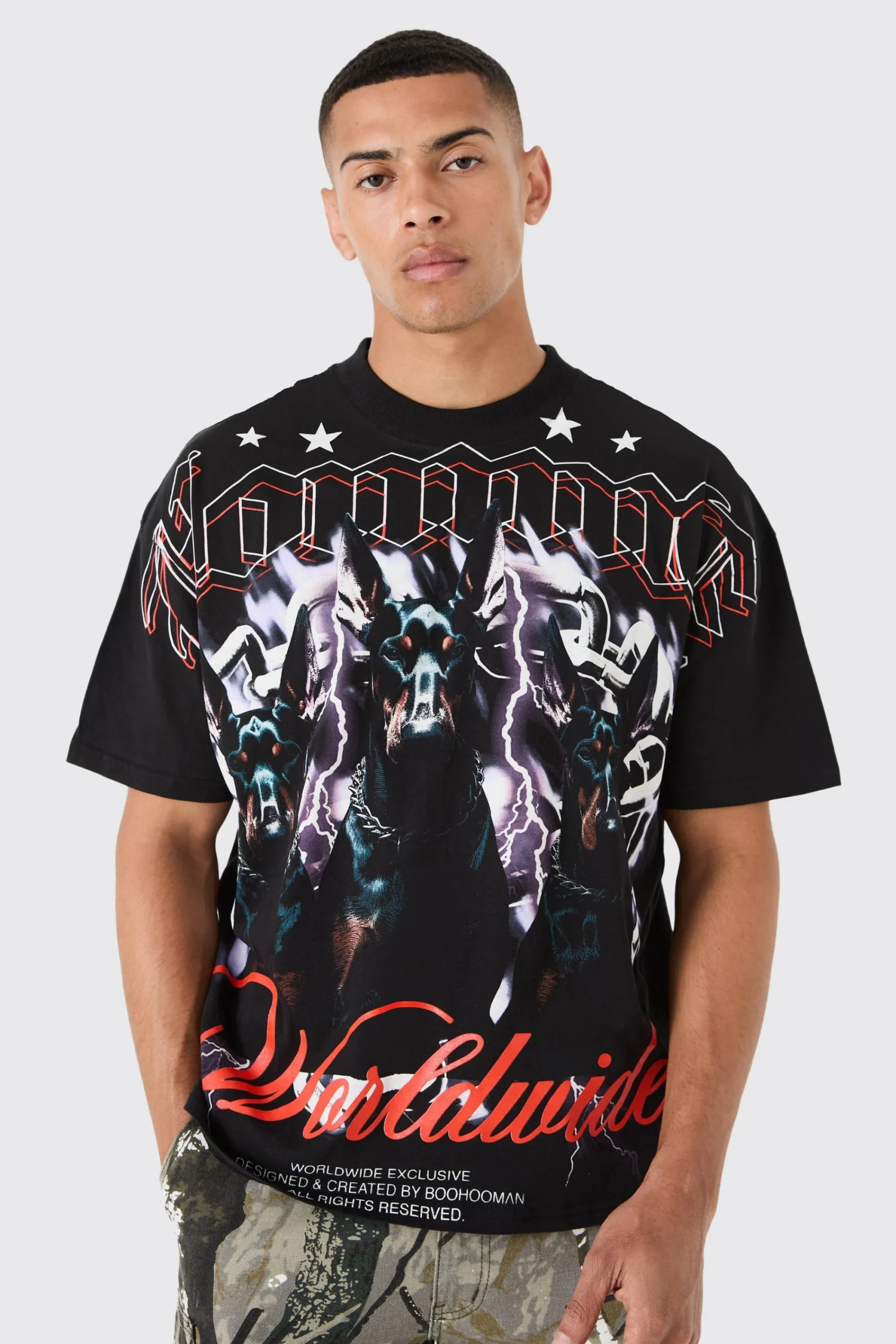 Oversized Large Scale Homme Dog Print T-shirt | UK^boohooMAN Hot