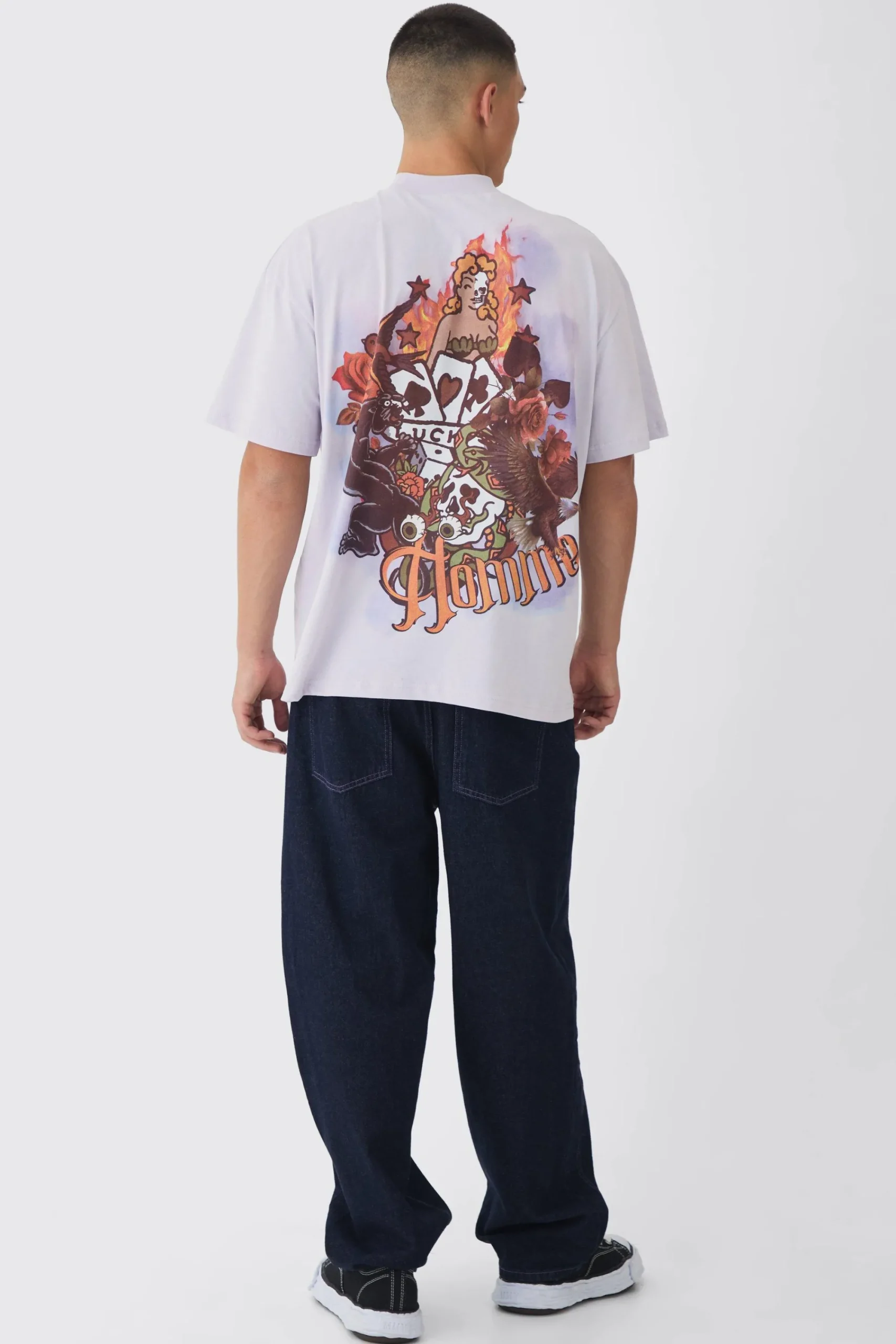 Oversized Large Scale Homme Tattoo Back Graphic T-Shirt | UK^boohooMAN Clearance