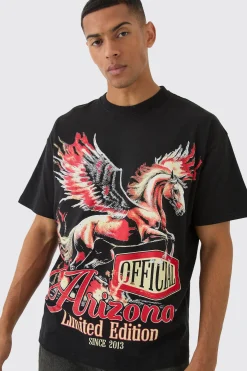 Oversized Large Scale Horse Wing Print T-Shirt | UK^boohooMAN Sale
