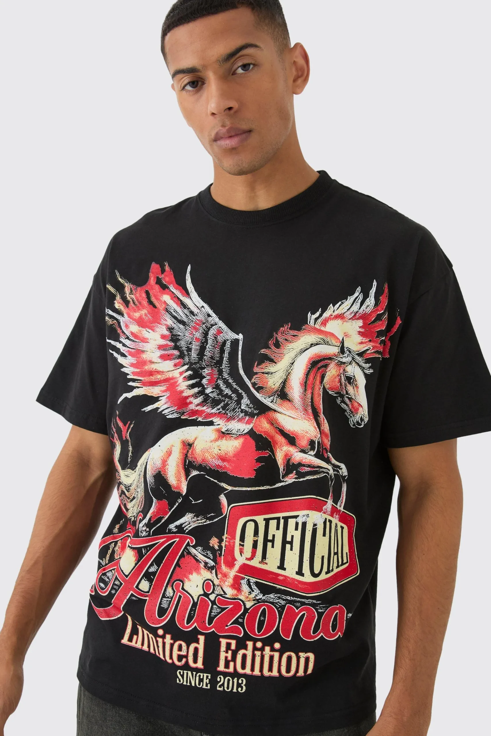 Oversized Large Scale Horse Wing Print T-Shirt | UK^boohooMAN Sale