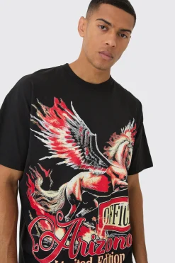 Oversized Large Scale Horse Wing Print T-Shirt | UK^boohooMAN Sale