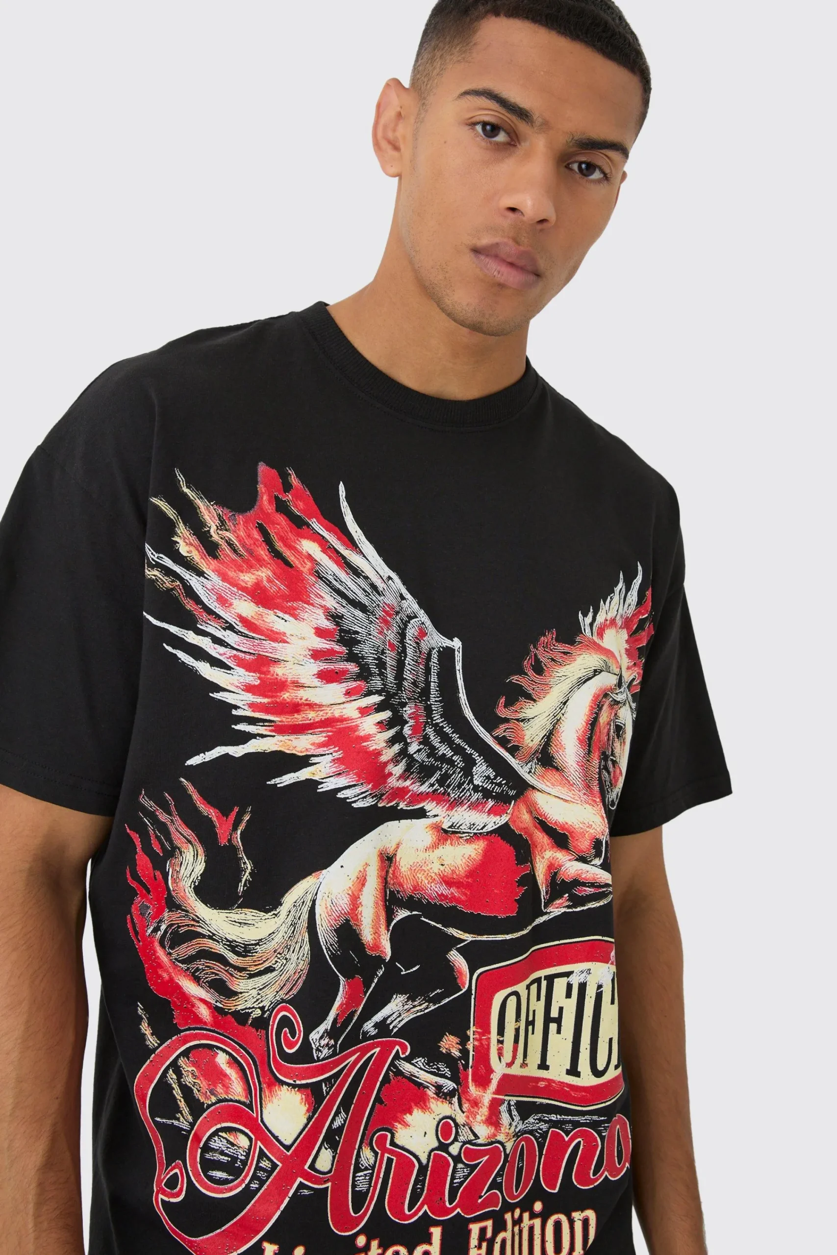 Oversized Large Scale Horse Wing Print T-Shirt | UK^boohooMAN Sale