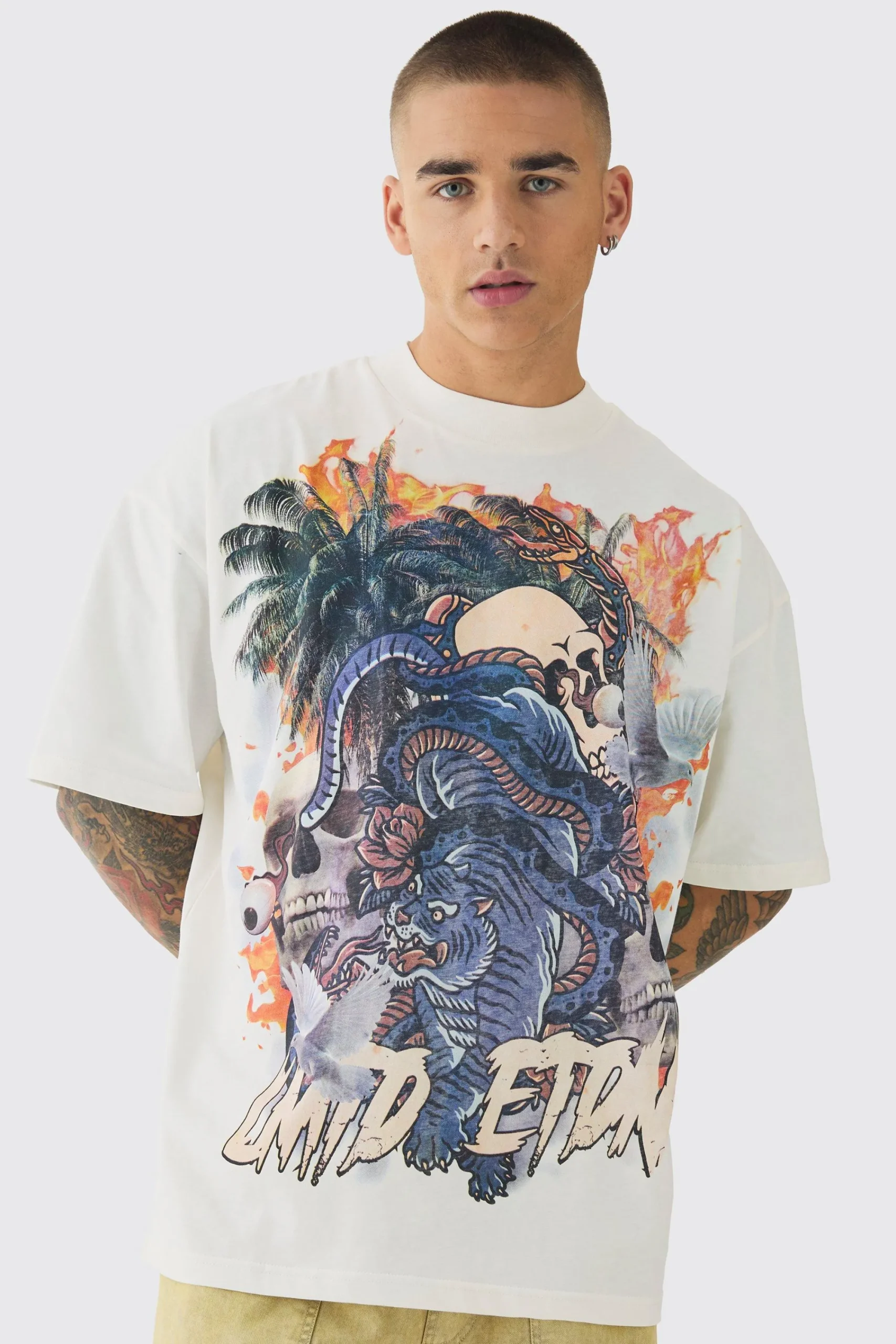 Oversized Large Scale Limited Edition Tattoo Graphic T-Shirt | UK^boohooMAN Sale