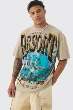 Oversized Large Scale Resort Palm Graphic T-shirt | UK^boohooMAN Online