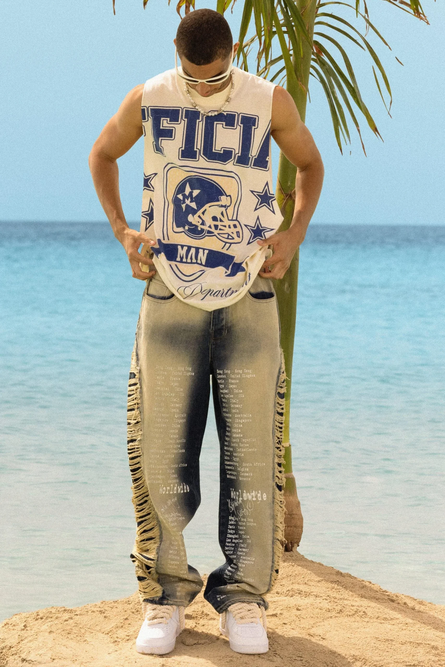 Oversized Large Scale Varsity Print Tank | UK^boohooMAN Best