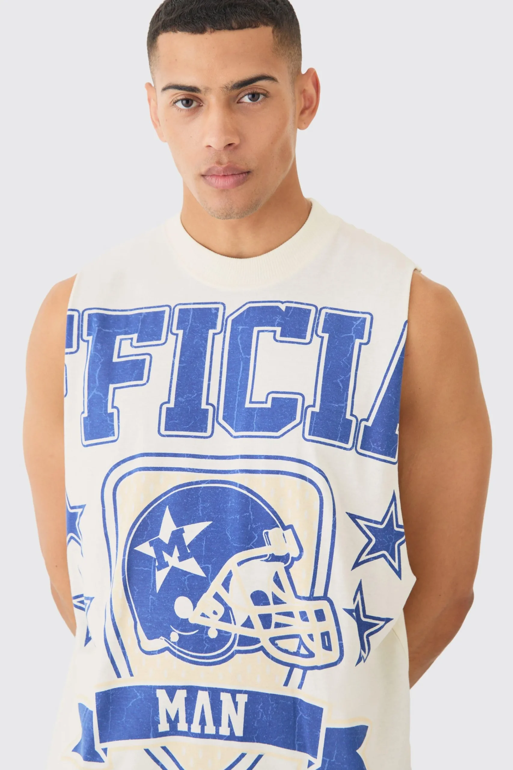 Oversized Large Scale Varsity Print Tank | UK^boohooMAN Best