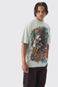 Oversized Large Scale Worldwide Tattoo Graphic T-Shirt | UK^boohooMAN Sale