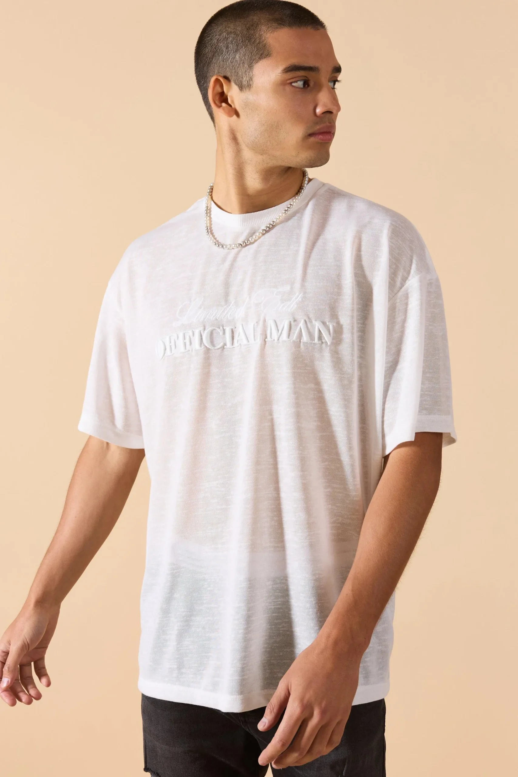 Oversized Limited 3D Embroidered Burnout Mesh T-shirt | UK^boohooMAN