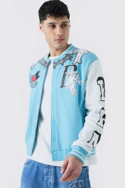 boohooMAN Oversized Limited Jersey Varsity Jacket | UK| Coats & Jackets