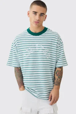 Oversized Limited Ribbed Striped T-shirt | UK^boohooMAN Online