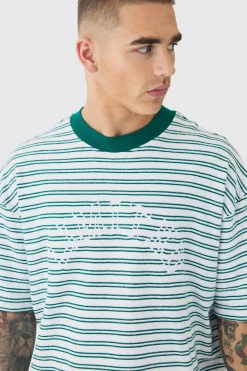Oversized Limited Ribbed Striped T-shirt | UK^boohooMAN Online